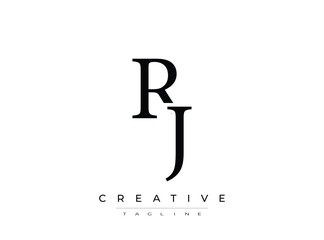 RJ creative logo template with elegant monogram and tagline