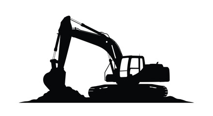 Black silhouette of an excavator digging in a mound of earth © Bristy