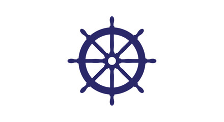 A dark blue ship s wheel illustration against a white background © Bristy