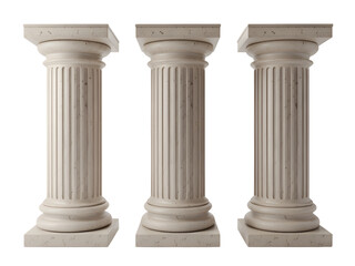 Obraz premium Three white stone columns with fluted details and square tops isolated on transparent background