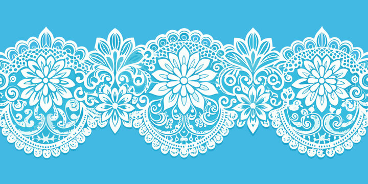 Intricate white floral lace seamless border design, vector