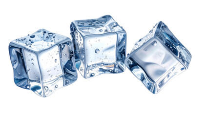 Drei klare Eisw&uuml;rfel, isoliert auf transparentem Hintergrund im PNG-Format