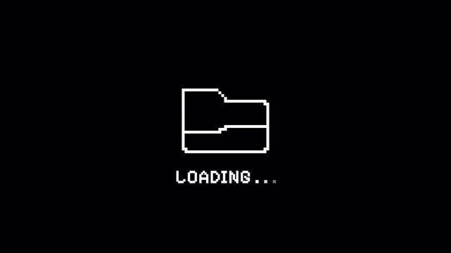 Retro 8-Bit Pixel Art Loading Screen with Floppy Disk Icon and Progress Bar &ndash; Vintage Computer Data Loading Animation