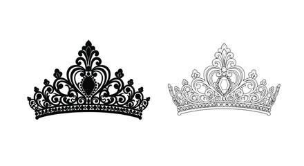 Two ornate crowns depicted in black and white line art illustrations