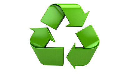 Obraz premium Dreidimensionales grünes Recycling-Symbol aus drei Pfeilen, isoliert auf hellem Hintergrund