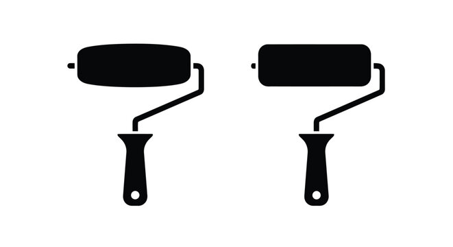 Two paint rollers in black silhouette depicting painting tools