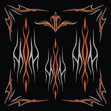 Motorcycle and Car Pinstriping Hand Drawn Art, Retro Custom Automotive Line Design for Hot Rod, Chopper, Vinyl Sticker Graphics, Tattoo Stencils and Classic Vector Illustration