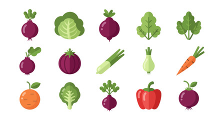 Fototapeta premium Colorful vegetables collection in flat style for healthy eating and design
