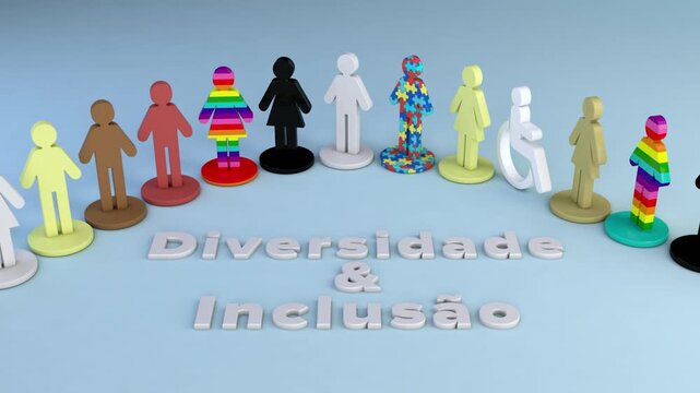3D video animation Illustration of diverse people icons with pride and disability symbols for inclusion
