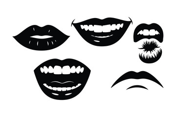 Collection of mouth and lips silhouettes, vector icons