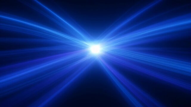 Brilliant burst of radiant blue light streaks emanating from central focal point