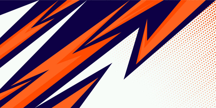 Dynamic orange halftone sports background with sharp lightning shapes