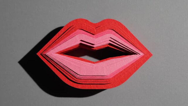 Layered Paper Cutout of Open Mouth and Red Pink Lips Sculpture