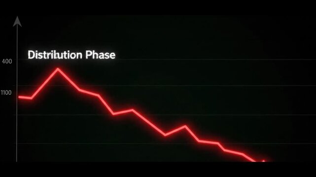 Neon red declining graph line on black background with white labels for business analysis in dark futuristic style