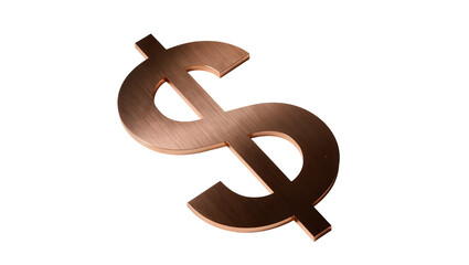 Shiny brushed copper dollar sign, a luxurious 3D rendered currency symbol isolated on transparent background, representing finance and wealth
