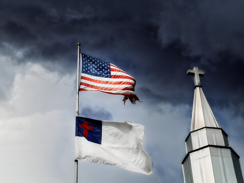 Storm Clouds Gather Over Battle Weary Flags