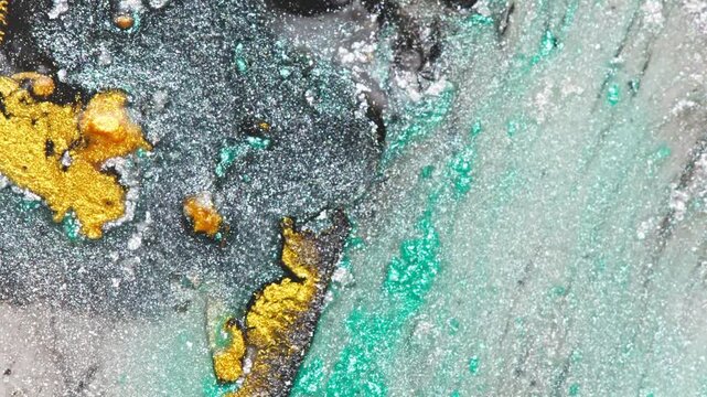 Abstract Metallic Gold And Turquoise Texture With Silver Glitter Macro Art Background