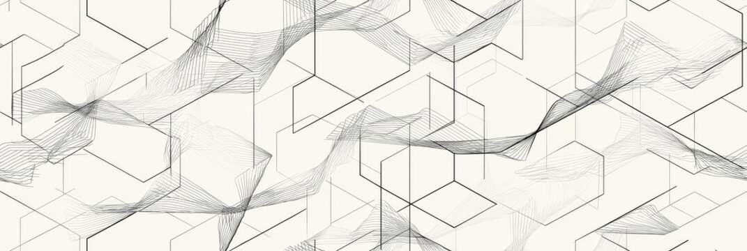 Seamless parametric geometric lines forming abstract pattern. Minimal black lines creating a repeating technical grid background