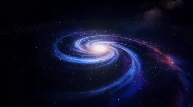 Spiral galaxy in deep space, cosmic nebula with glowing stars and blue stardust, cinematic galactic vortex background for sci-fi projects