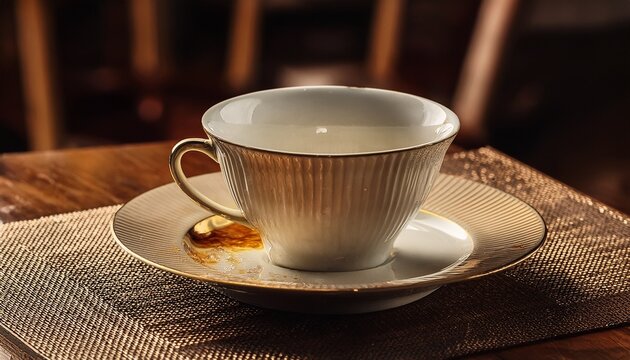 Porcelain Vintage Empty Cup With Coffee Residueon Table In Caffee