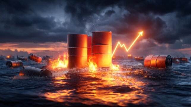Offshore Fuel Storage Terminal Explosion at Sea with Dramatic Lighting Effects