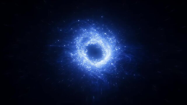 Abstract cosmic portal featuring swirling blue energy and a dark center space