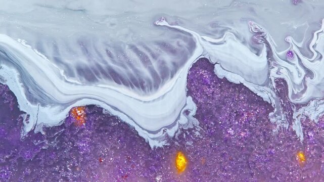 Amethyst Geode Abstract Background With Purple Crystals, Marble Resin Flow and Gold Flecks