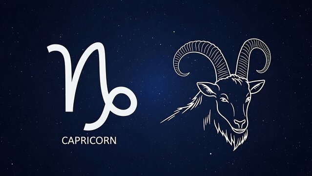 Capricorn Zodiac Sign with Goat Illustration.