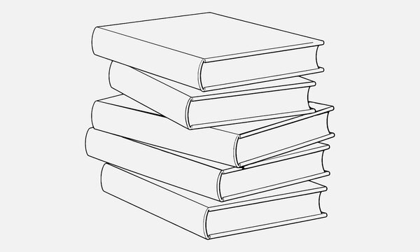 Book stack sketch set. Hand drawn sketch doodle style line book stack. Library, reading, school doodle