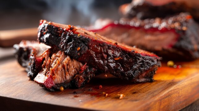 Close-up Shot of Smoky Barbecue Bark on Slow-Cooked Dark Meat
