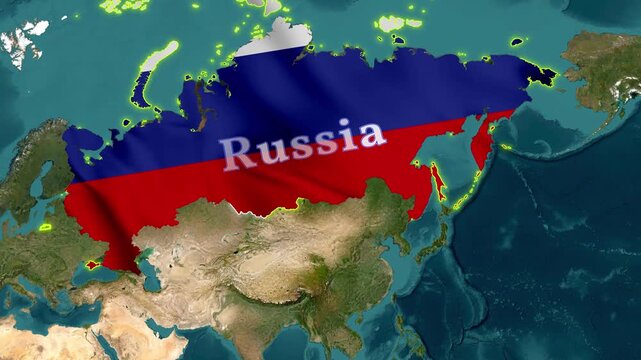 4K Russia map animation with national flag and political borders, created in Adobe After Effects.