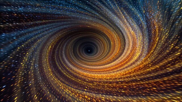 Cosmic Black Hole Wormhole Vortex with Blue and Orange Swirling Star Particles in Deep Space 3D Animation