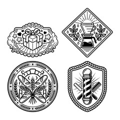 Obraz premium Local business badge set with gift coffee bakery and barber