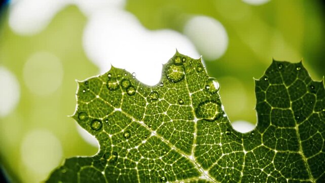 Close up view of green leaf veins and cell structure