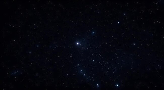 Deep space imagery displaying stars and faint meteors across a dark background