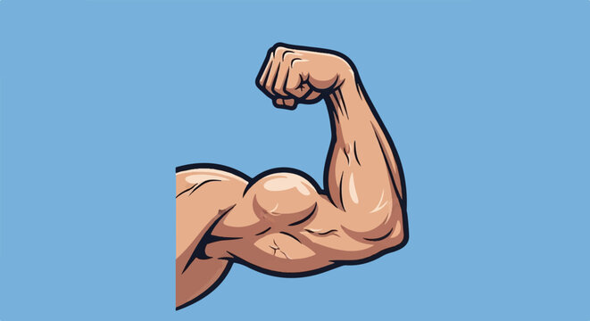 Strong muscular arm flexing bicep showing strength and power.