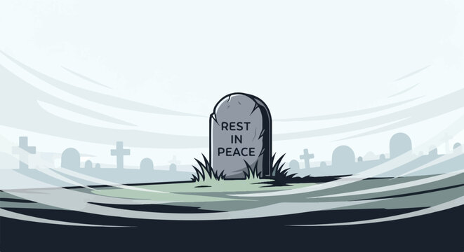 Sole Gravestone with RIP Inscription in a Somber Setting.