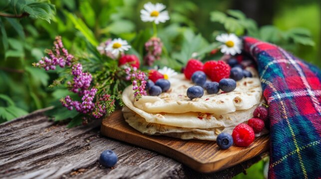 Scenic Scottish Countryside Picnic with Oatcakes and Fresh Berries