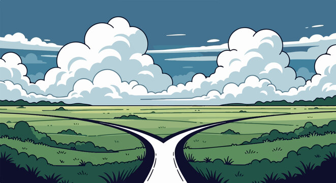 Diverging Paths in a Vast Green Landscape.