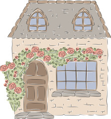 Naklejka premium Cottage With Rose Vine Sketch
