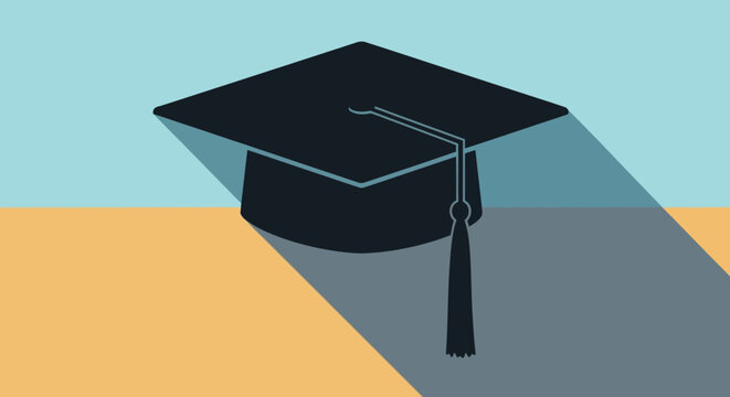 Black Graduation Cap with Tassel Illustration.