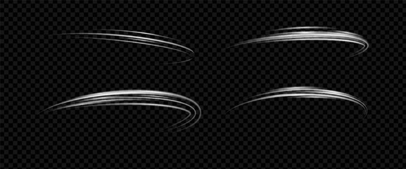 Wind spin with light and effect for glow or swirl. White line with ring and sparkle and light. Wind with spin and movement for background or speed, png with dynamic and magic for circle or element. © RDVector