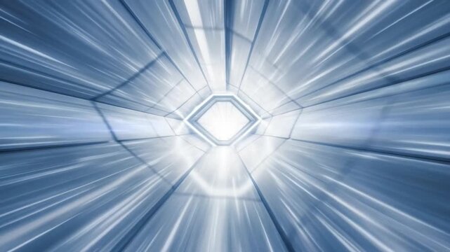 Abstract tunnel design creating a dynamic optical illusion with accelerating light and motion blur, conveying concepts of speed, technology, and futuristic travel 