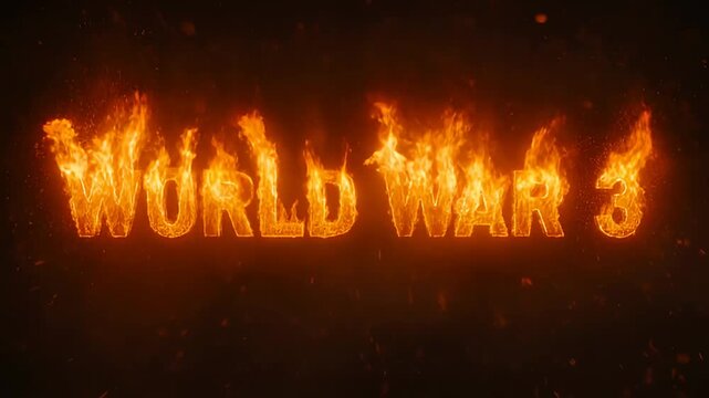 Flaming World War 3 text against dark background symbolizing global conflict
