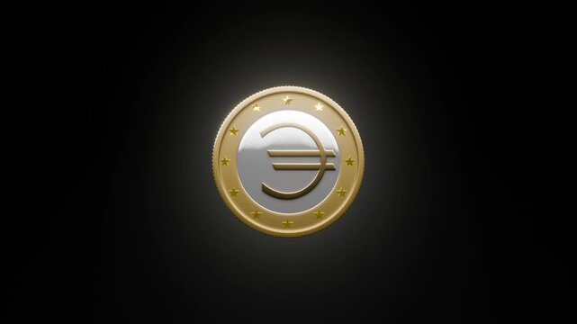 Eine stilisierte EURO M&uuml;nze dreht sich als nahtloser Loop um 360 Grad. Darauf das &euro; Zeichen