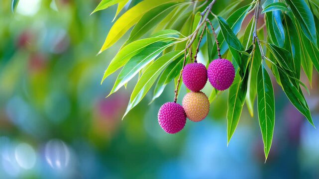 Lychee Growing in the Garden During Summer With Fruit Development Stages