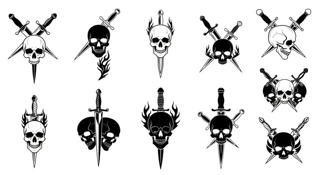 Skull and Dagger Emblems: Gothic, Tattoo, and Rock Style Icons