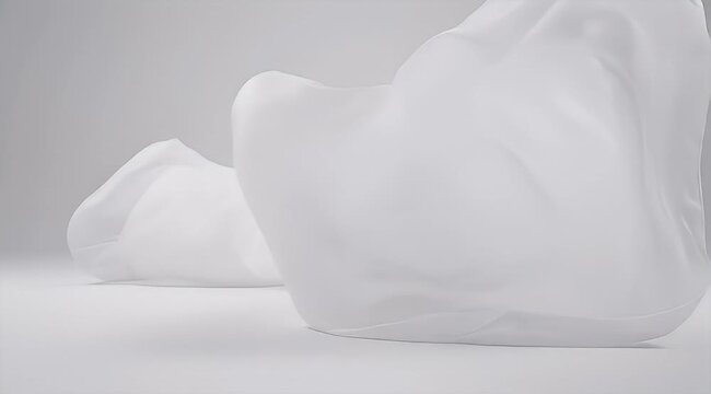 Abstract minimalist composition of amorphous white shapes on a light gray background