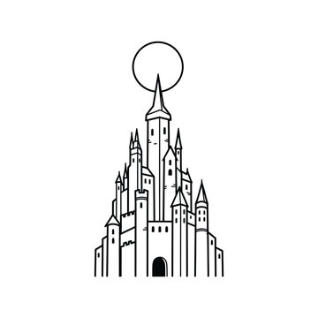 Fantasy castle with tall spires rising.