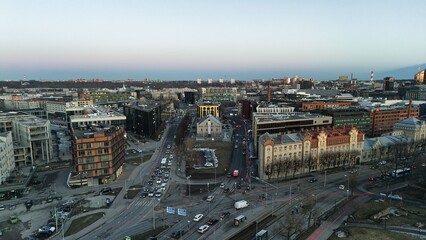 Fototapeta premium Drone View of Modern Urban Architecture and Traffic in Rotermanni Quarter, Tallinn